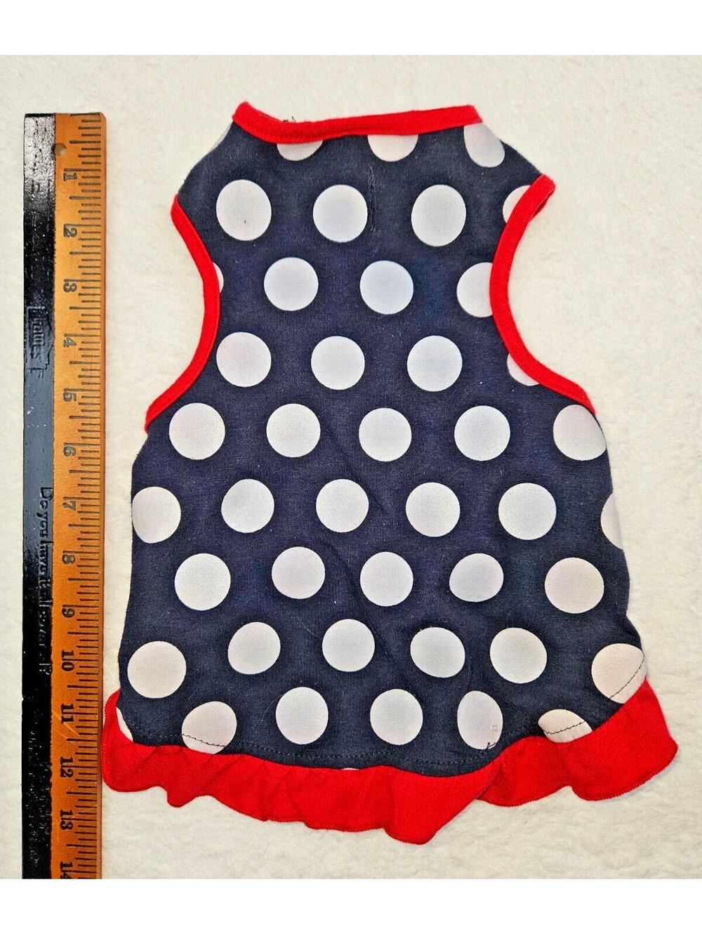 Bad To The Bone doggy-wear black with white polka dot and red ruffle trim size L